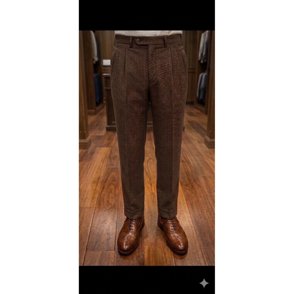 Hickey Freeman Made Italy Houndstooth Dress Pants Slacks 36x31 Wool Lightweight
